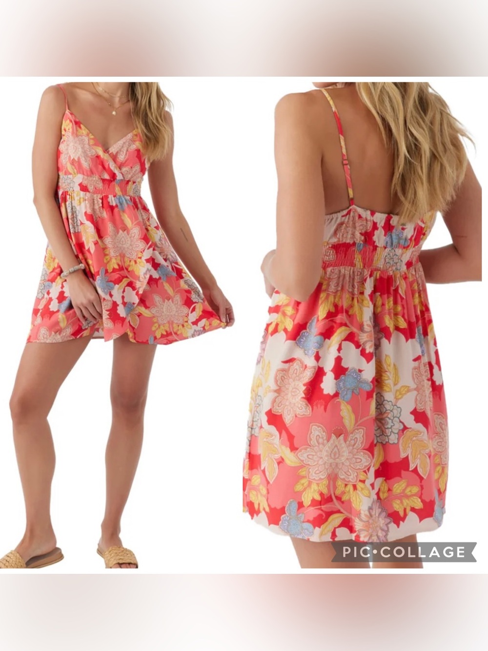 O’NEILL Women’s Red Floral FLORENTINO ANTALYA Strappy V-Neck Mini Dress Size M